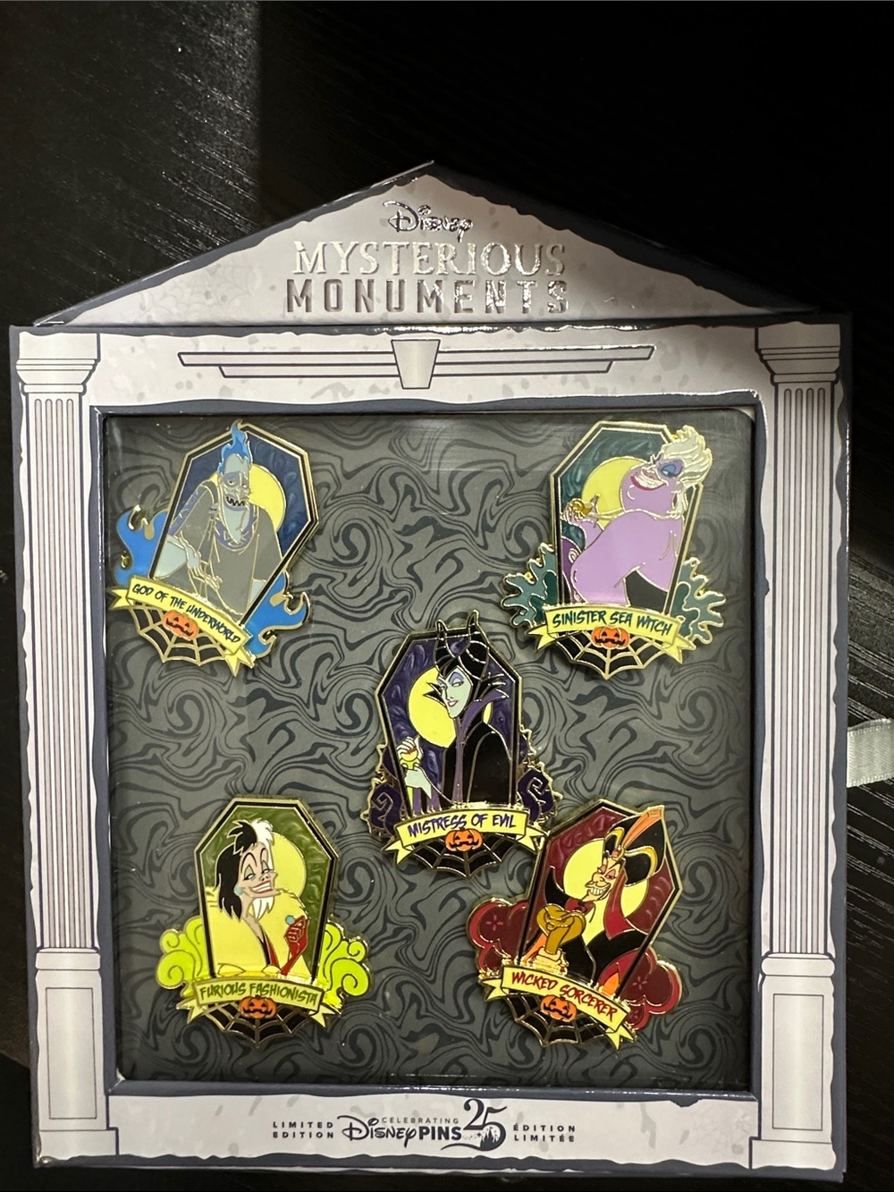 Disney Villains Enamel Pin Set — Purple, Yellow, Black, Green, Red Monuments